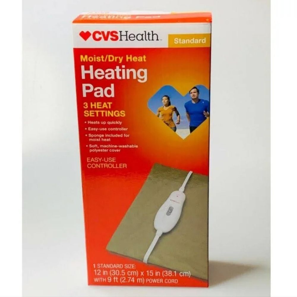 CVS Standard Moist/Dry Heat Heating Pad, 3 Heat Setting, Easy Controller 12x15